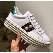 Gucci Ace Sneaker Pear Trim With Crystals White 2017