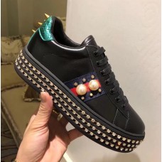 Gucci Ace Sneaker Pear Trim With Crystals Black 2017