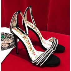 Gucci Heel 10.5cm Suede Sandals With Crystals 488692 Black 2018