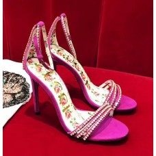 Gucci Heel 10.5cm Suede Sandals With Crystals 488692 Fuchsia 2018