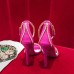 Gucci Heel 10.5cm Suede Sandals With Crystals 488692 Fuchsia 2018