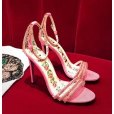 Gucci Heel 10.5cm Suede Sandals With Crystals 488692 Pink 2018