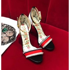 Gucci Heel 10.5cm ‎ Sandals With Crystals ‎493937 Black/White 2018
