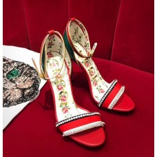 Gucci Heel 10.5cm ‎Sandals With Crystals ‎493937 Red/Green 2018