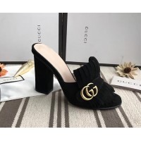 Gucci Suede 7.5/10cm Heel Slide Sandals ‎458051 Black 2018