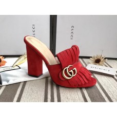 Gucci Suede 7.5/10cm Heel Slide Sandals ‎458051 Red 2018