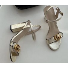 Gucci Heel 10cm Leather Sandals with Double G 453378 Gold