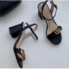 Gucci Heel 7.5cm Leather Sandals with Double G 453379 Black