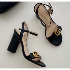 Gucci Heel 10cm Leather Sandals with Double G 453378 Black