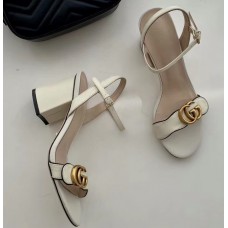 Gucci Heel 7.5cm Leather Sandals with Double G 453379 White