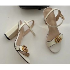 Gucci Heel 10cm Leather Sandals with Double G 453378 White