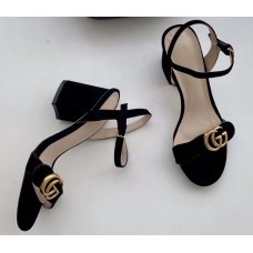 Gucci Heel 7.5cm Leather Sandals with Double G 453379 Suede Black