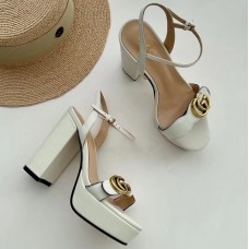Gucci Heel 10cm Platform Sandals with Double G 573021 Original Quality White 2019