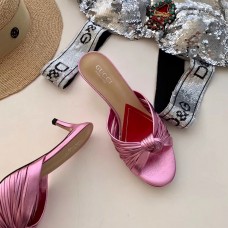 Gucci Front Knot Leather Mid-heel Sandals 577229 Metallic Pink 2019