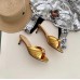 Gucci Front Knot Leather Mid-heel Sandals 577229 Metallic Gold 2019