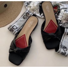 Gucci Front Knot Leather Slide Sandals 577231 Black 2019