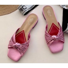 Gucci Front Knot Leather Slide Sandals 577231 Metallic Pink 2019