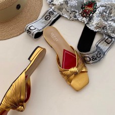 Gucci Front Knot Leather Slide Sandals 577231 Metallic Gold 2019