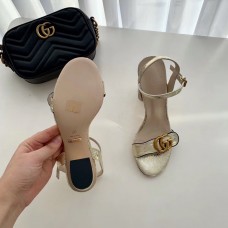 Gucci Heel 7.5cm Leather Sandals with Double G 453379 Gold