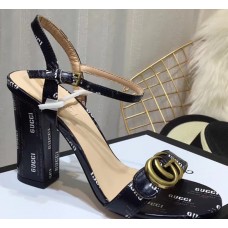 Gucci Logo Leather with Double G 7/10cm Heel Sandals Black 2018