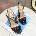 Gucci Logo Leather with Double G 7/10cm Heel Sandals Black 2018