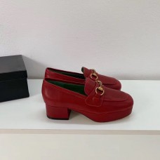 Gucci Heel 4.5cm Leather Platform Loafers with Horsebit red 2019