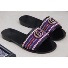 Gucci Velvet Slide Sandals With Crystals 525366 Purple 2019