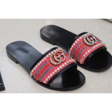 Gucci Velvet Slide Sandals With Crystals 525366 Dark Pink 2019