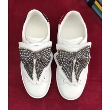 Gucci Ace Sneaker With Removable Crystal Bow 470342 White 2017