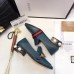 Gucci Leather Double G mid-heel preal loafer shoes Navy(Y30-721702)