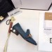 Gucci Leather Double G mid-heel preal loafer shoes Navy(Y30-721702)