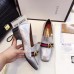 Gucci Leather Double G mid-heel loafer shoes Metallic silver(Y30-721709)