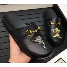 Gucci &amp; Disney Horsebit Detail Embroidered Leather Men's Slipper 459090 Black 2017