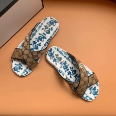 Gucci NY GG Canvas Men's Crossover Slide Sandals Beige 2019