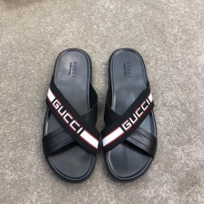 Gucci Men's Crossover Slide Sandals Stripe Black 2019