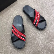 Gucci Men's Crossover Slide Sandals Stripe Red 2019