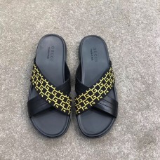 Gucci Men's Crossover Slide Sandals Yellow G Logo 2019