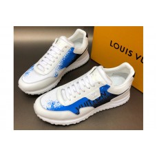 Louis Vuitton 1A5ASF LV Run Away Sneaker in white calf leather and Blue textile printed