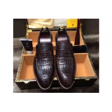 Louis Vuitton Original Crocodile Leather Loafer and Shoes Brown