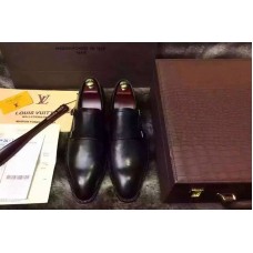Louis Vuitton Black Top Quality Leather Shoes With Boxes