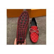Louis Vuitton LV Arizona Mocassin Shoes Damier Embossed Calf leather Red