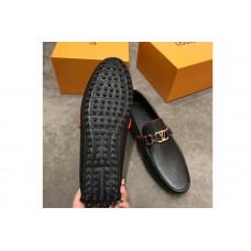 Louis Vuitton LV Hockenheim Loafer And Shoes Black Calf Leather Red Stitch