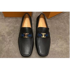 Louis Vuitton LV Monte Carlo Moccasin Shoes Black Calf Leather Gold Buckle