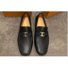 Louis Vuitton LV Monte Carlo Moccasin Shoes Black Calf Leather Silver Buckle