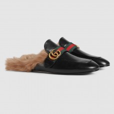 Gucci Black Princetown Leather Slipper With Double G