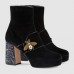 Gucci Black Velvet Ankle Boot With Bee