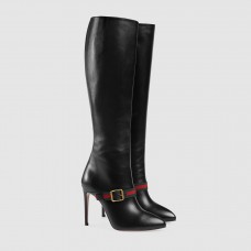 Gucci Black Leather Sylvie Knee Boots