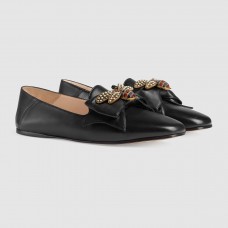 Gucci Black Leather Ballet Flat With Bow