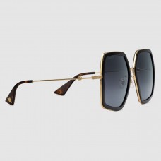 Gucci Black Oversize S quare Frame Metal Sunglasses