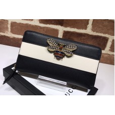 Gucci 476069 Queen Margaret leather zip around wallet In Black and White Leather